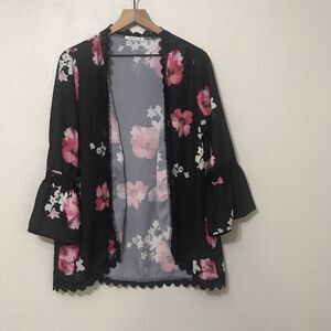 Pink Milly floral Kimono black with pink flowers Women’s Size S